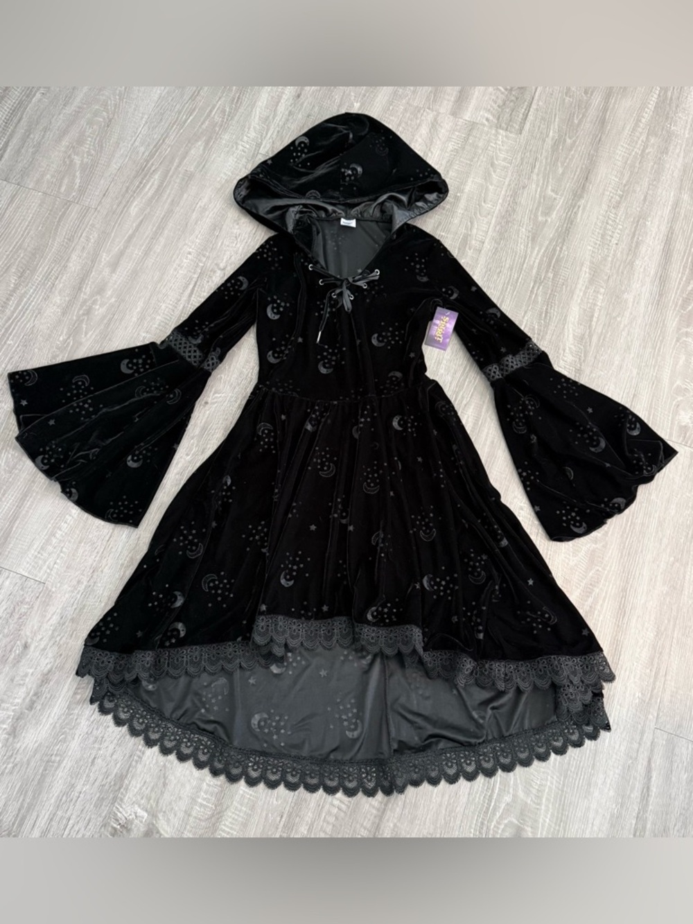 Spirit Halloween Celestial Velvet Witch Hooded Dress Small NWT Wiccan Goth